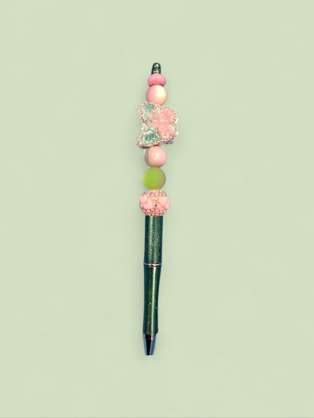 Beaded Butterfly Pen - Pink & Green